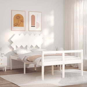 vidaXL Senior Bed with Headboard White Solid Wood