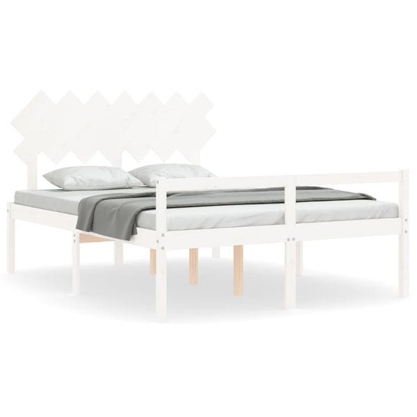 vidaXL Senior Bed with Headboard 140x190 cm White Solid Wood