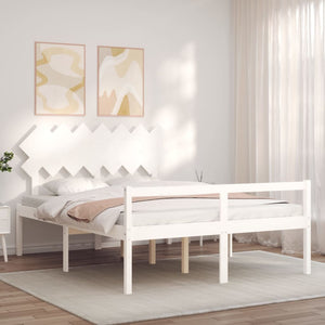 vidaXL Senior Bed with Headboard 140x190 cm White Solid Wood