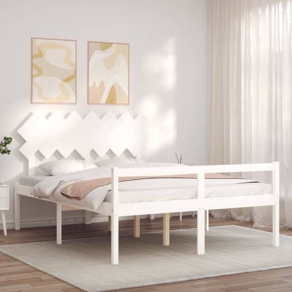 vidaXL Senior Bed with Headboard 140x190 cm White Solid Wood