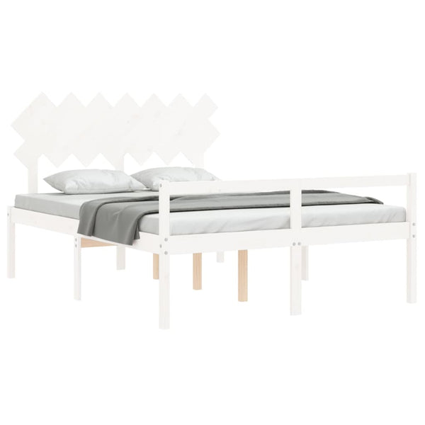 vidaXL Senior Bed with Headboard 140x190 cm White Solid Wood