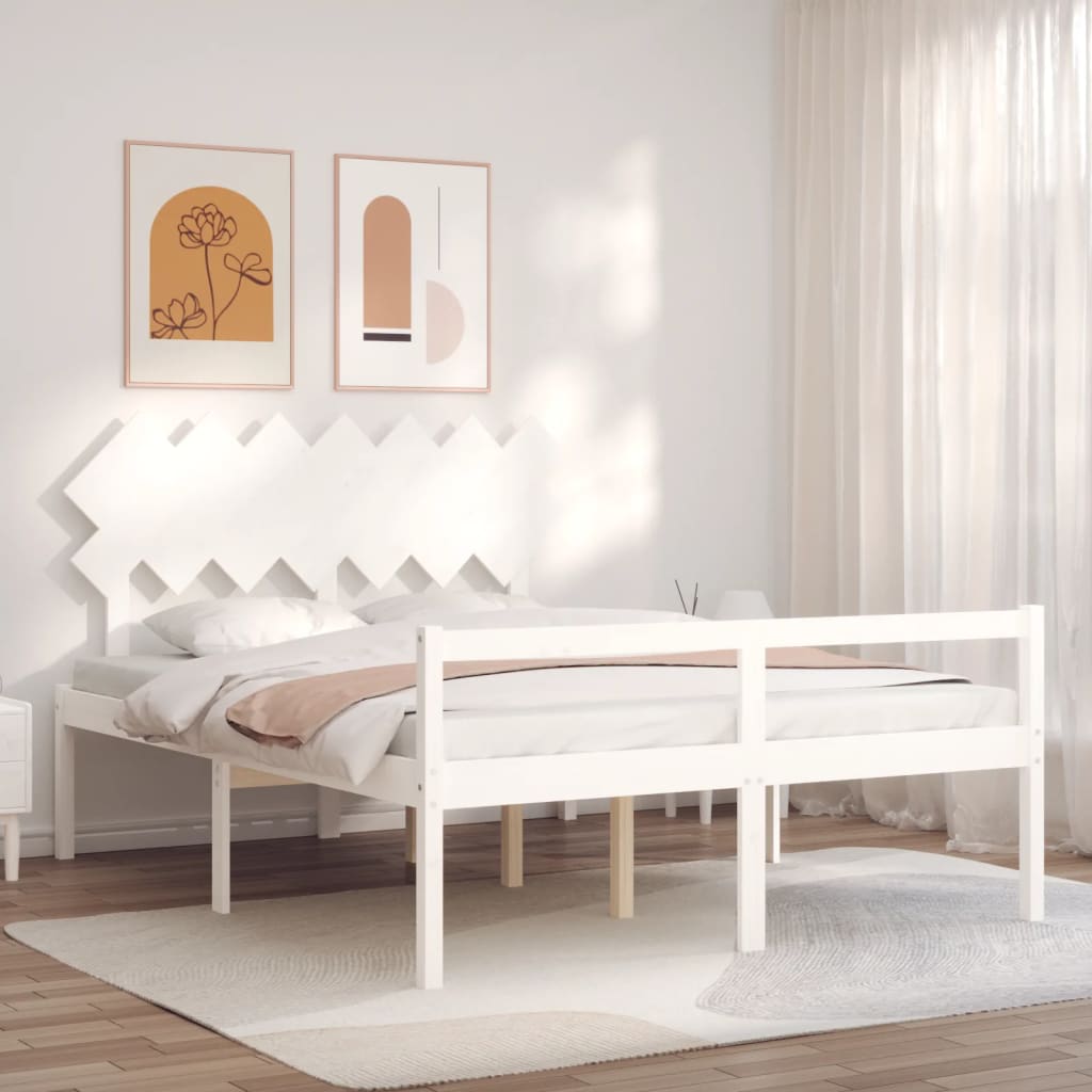 vidaXL Senior Bed with Headboard 140x190 cm White Solid Wood