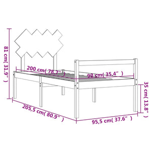 vidaXL Solid Wood Senior Bed with Headboard 90x200 cm