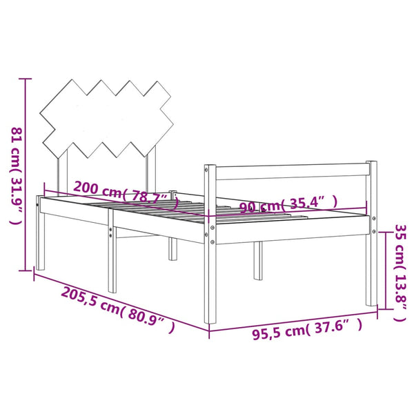 vidaXL Seniors' Bed with Headboard 90x200 cm White Solid Wood