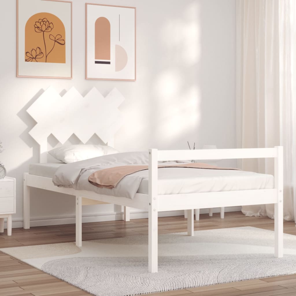 vidaXL Seniors' Bed with Headboard 90x200 cm White Solid Wood