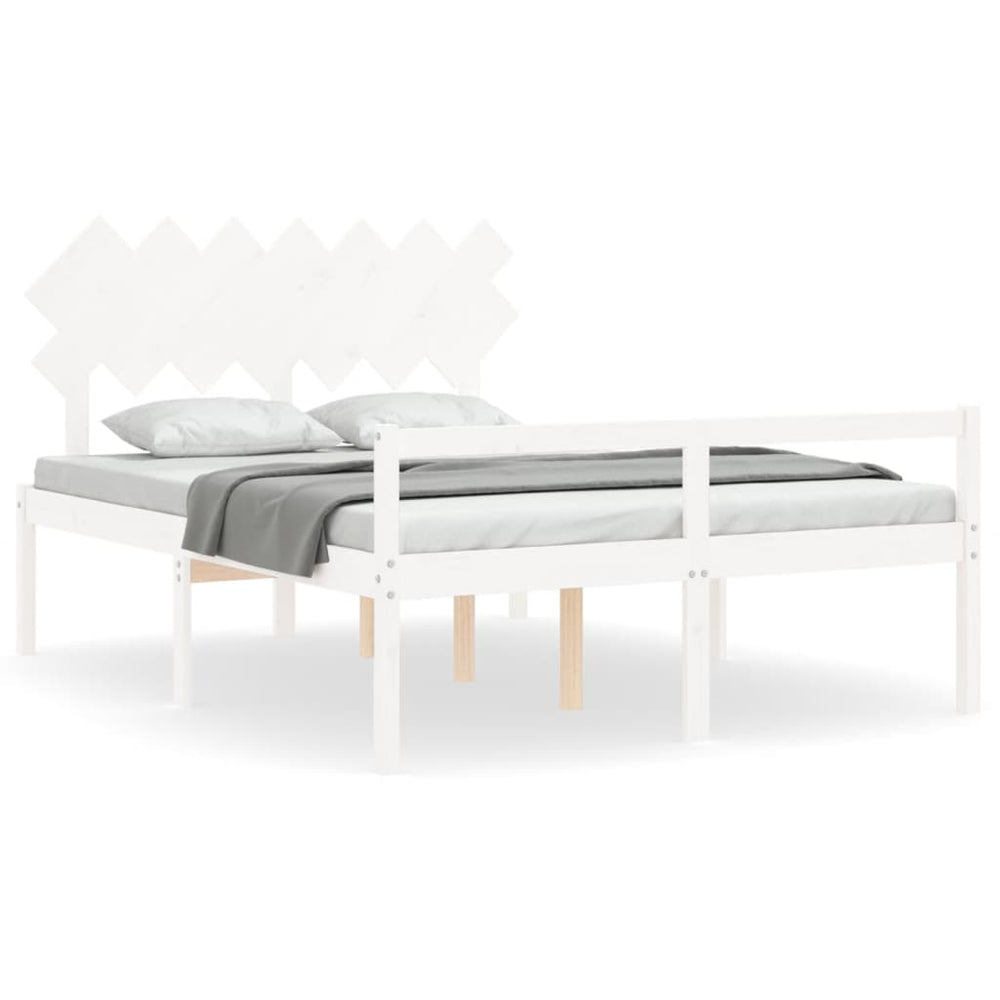 vidaXL Senior Bed with Headboard 140x200 cm White Solid Wood