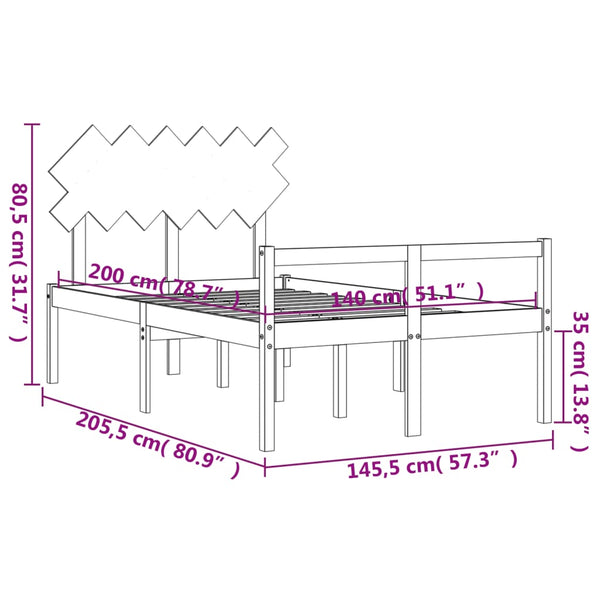 vidaXL Senior Bed with Headboard 140x200 cm White Solid Wood