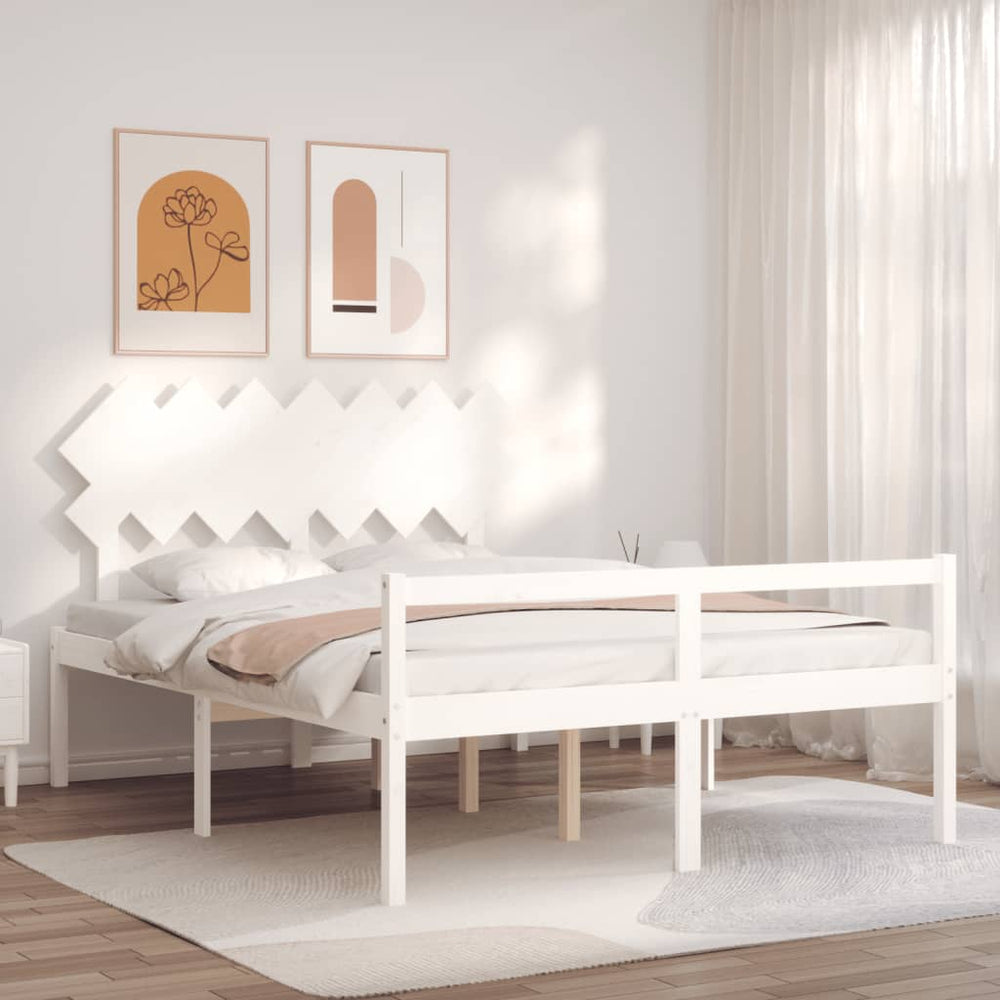 vidaXL Senior Bed with Headboard 140x200 cm White Solid Wood