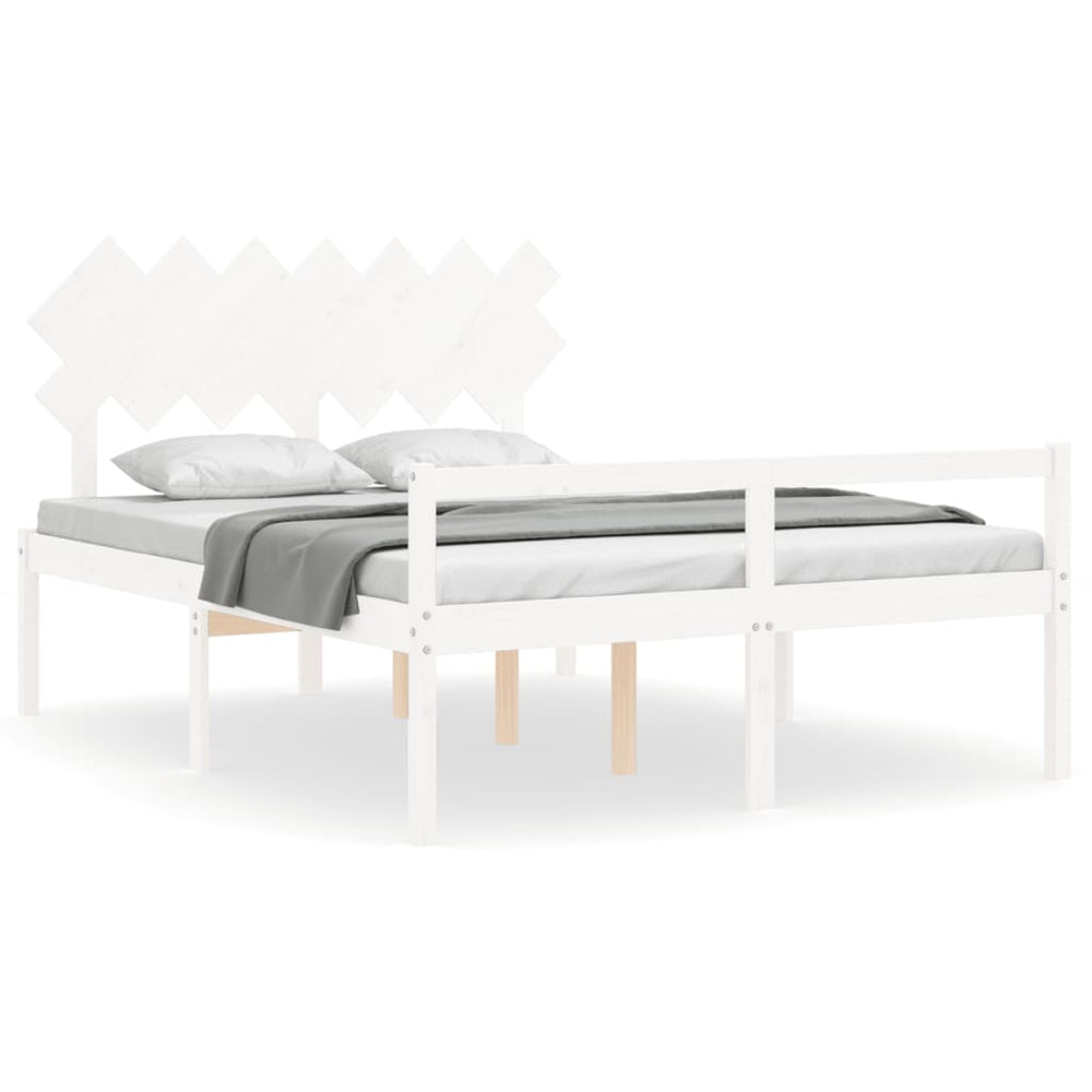 vidaXL Senior Bed with Headboard White Kingsize Solid Wood