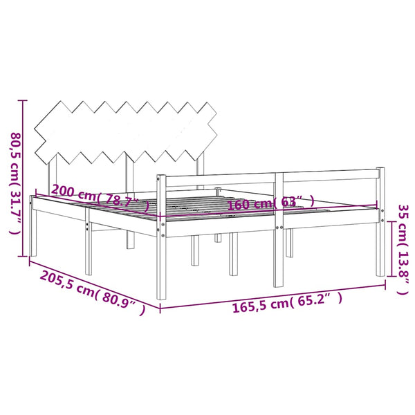 vidaXL Senior Bed with Headboard 160x200 cm White Solid Wood