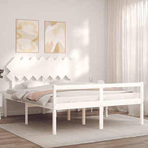 vidaXL Senior Bed with Headboard 160x200 cm White Solid Wood