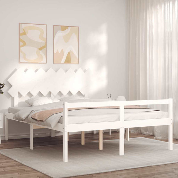 vidaXL Senior Bed with Headboard 160x200 cm White Solid Wood