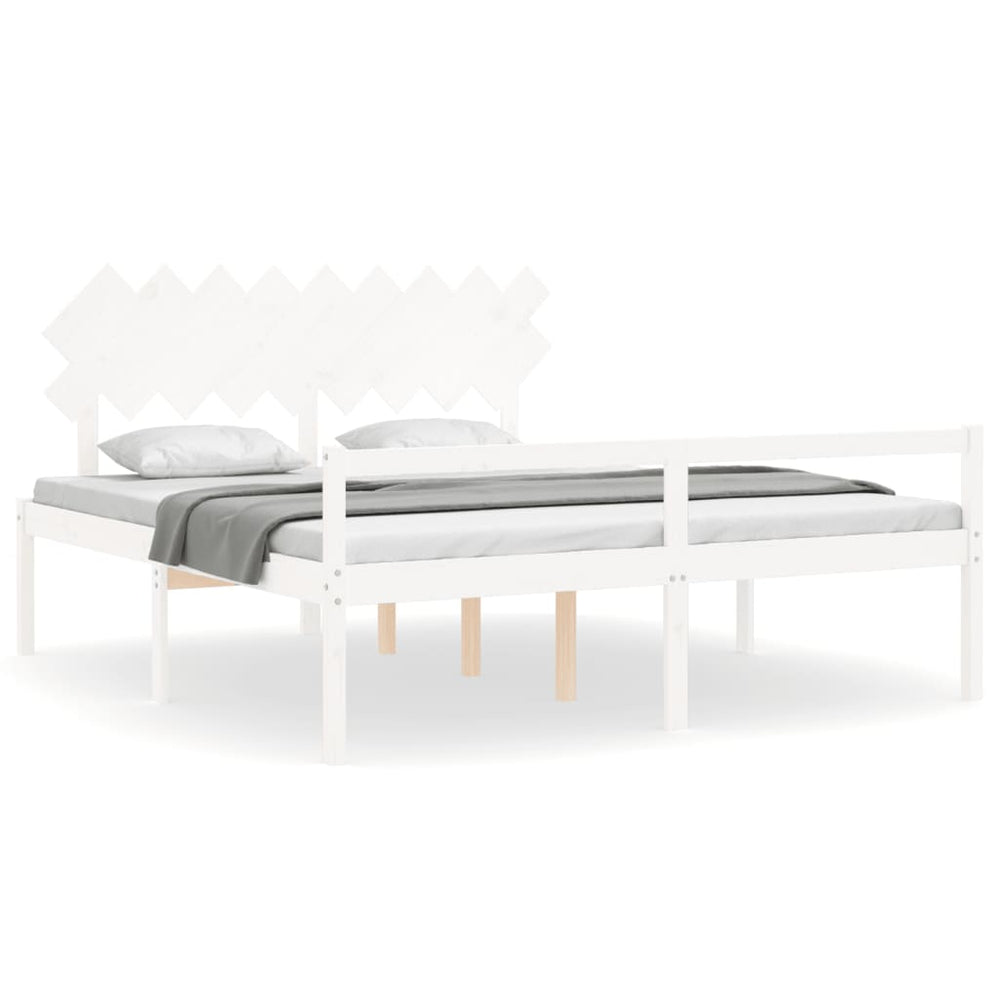 vidaXL Super King Size Senior Bed with Headboard White Solid Wood