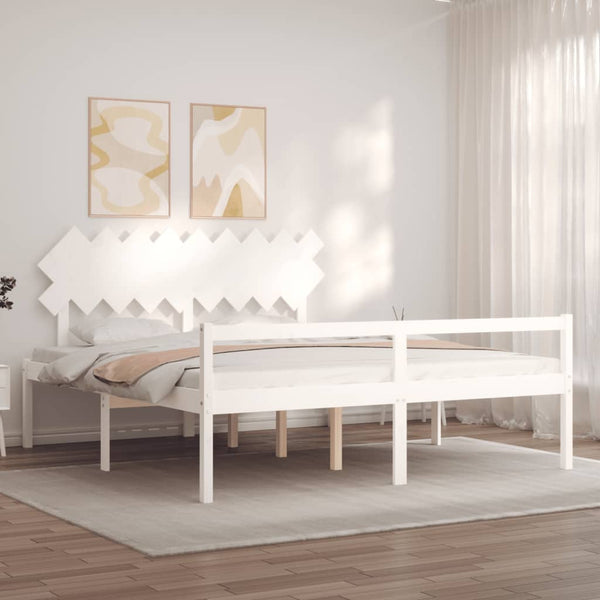 vidaXL Super King Size Senior Bed with Headboard White Solid Wood