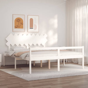 vidaXL Super King Size Senior Bed with Headboard White Solid Wood
