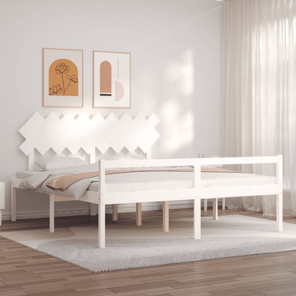 vidaXL Super King Size Senior Bed with Headboard White Solid Wood