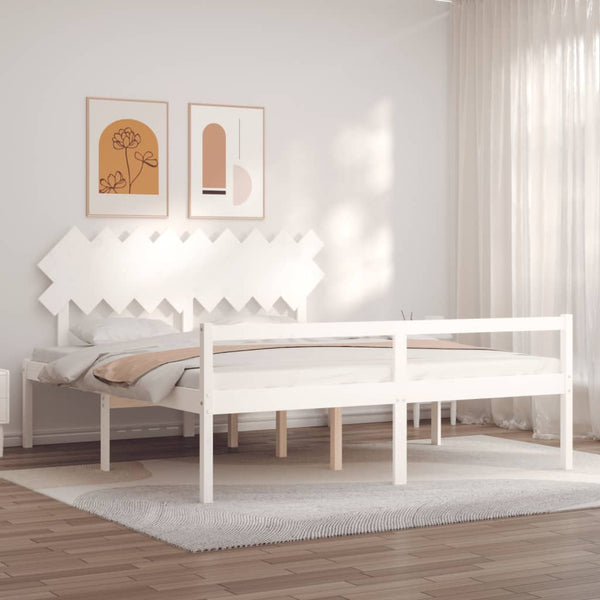 vidaXL Super King Size Senior Bed with Headboard White Solid Wood