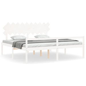 vidaXL Senior Bed with Headboard 200x200 cm White Solid Wood