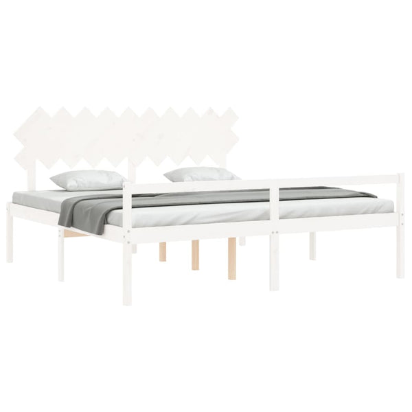 vidaXL Senior Bed with Headboard 200x200 cm White Solid Wood