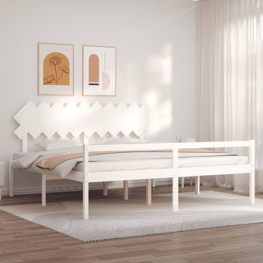 vidaXL Senior Bed with Headboard 200x200 cm White Solid Wood