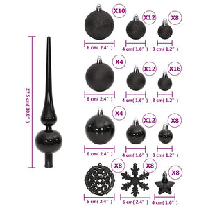 vidaXL 111-piece Christmas Ball Set Black Polystyrene
