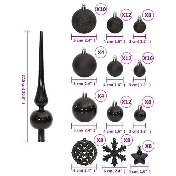 vidaXL 111-piece Christmas Ball Set Black Polystyrene
