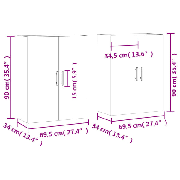 vidaXL Wall Cabinets 2 pcs Smoked Oak 69.5x34x90 cm