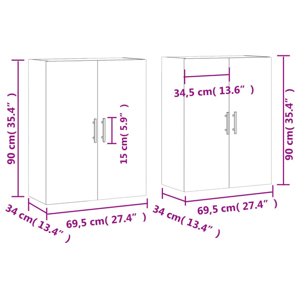 vidaXL Wall Cabinets 2 pcs. Sonoma Grey 69.5x34x90 cm