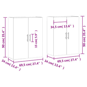 vidaXL Wall Cabinets 2 pcs Brown Oak Look 69.5x34x90 cm