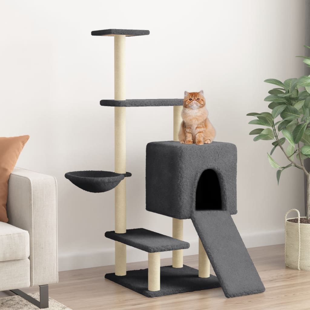 vidaXL Cat Tree with Sisal Scratching Posts Dark Grey 130.5 cm