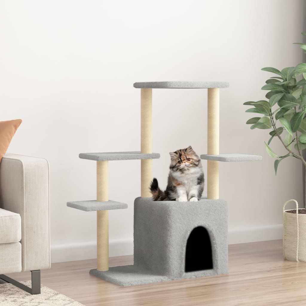 vidaXL Cat Tree with Sisal Scratching Posts Light Gray 97.5 cm