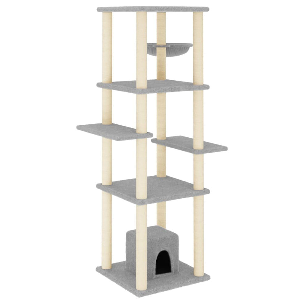 vidaXL Cat Tree with Sisal Scratching Posts Light Grey 154 cm