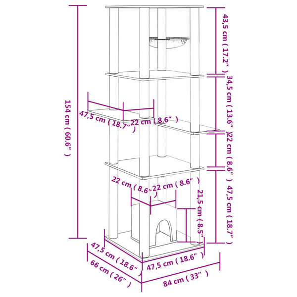 vidaXL Cat Tree with Sisal Scratching Posts Light Grey 154 cm