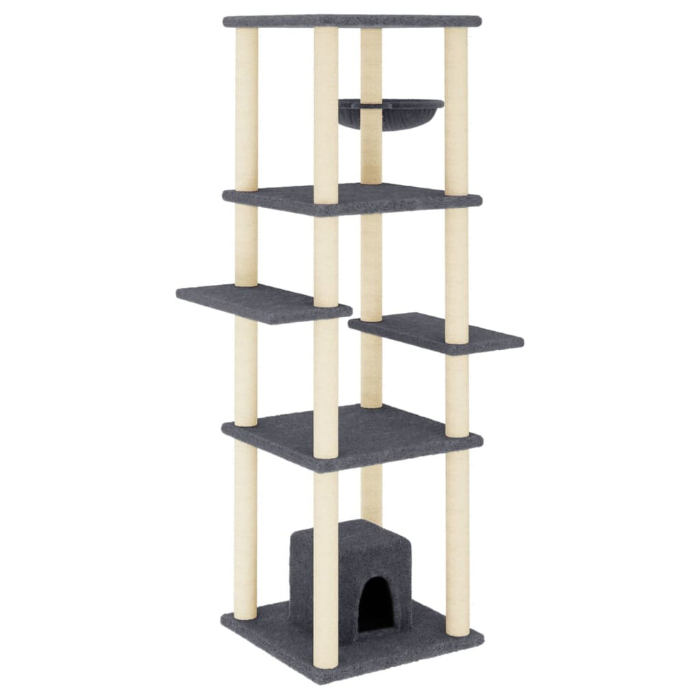 vidaXL Cat Scratching Tree with Sisal Scratching Posts Dark Grey 154 cm