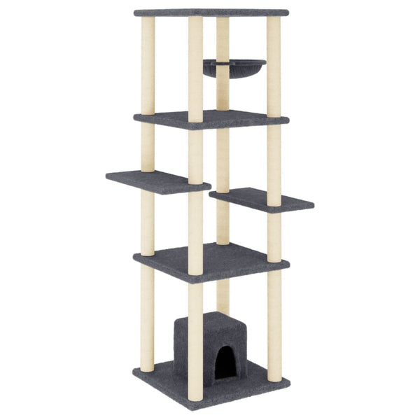 vidaXL Cat Scratching Tree with Sisal Scratching Posts Dark Grey 154 cm