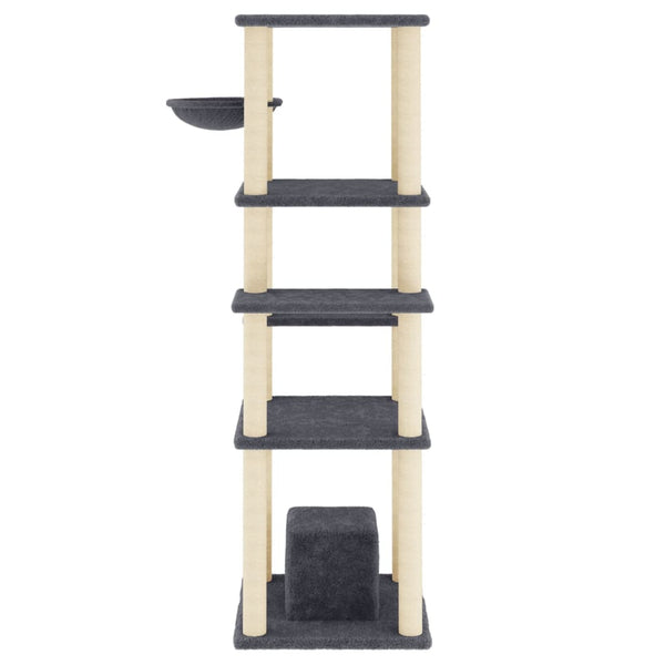 vidaXL Cat Scratching Tree with Sisal Scratching Posts Dark Grey 154 cm