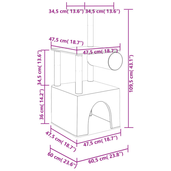 vidaXL Cat Tree with Sisal Scratching Posts Cream 109.5 cm