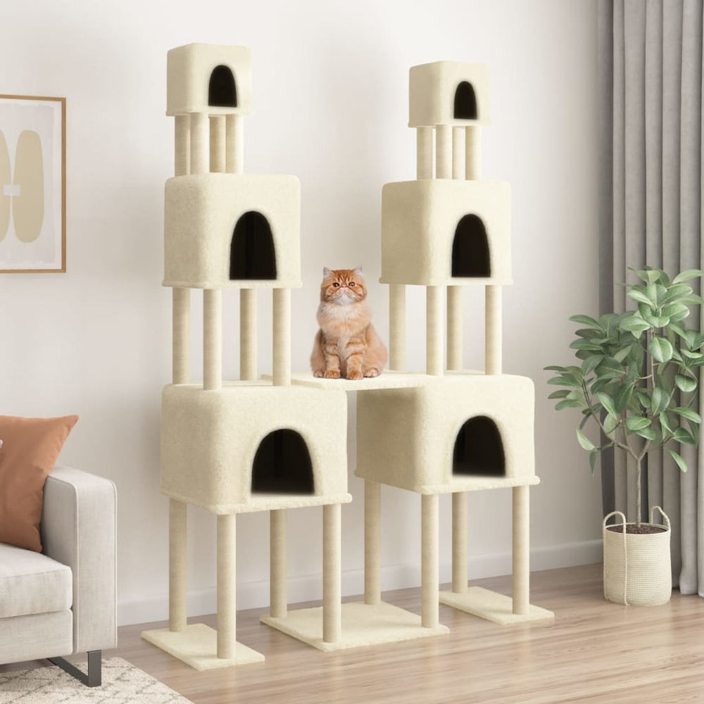 vidaXL Cat Tree with Sisal Scratching Posts Cream 199 cm