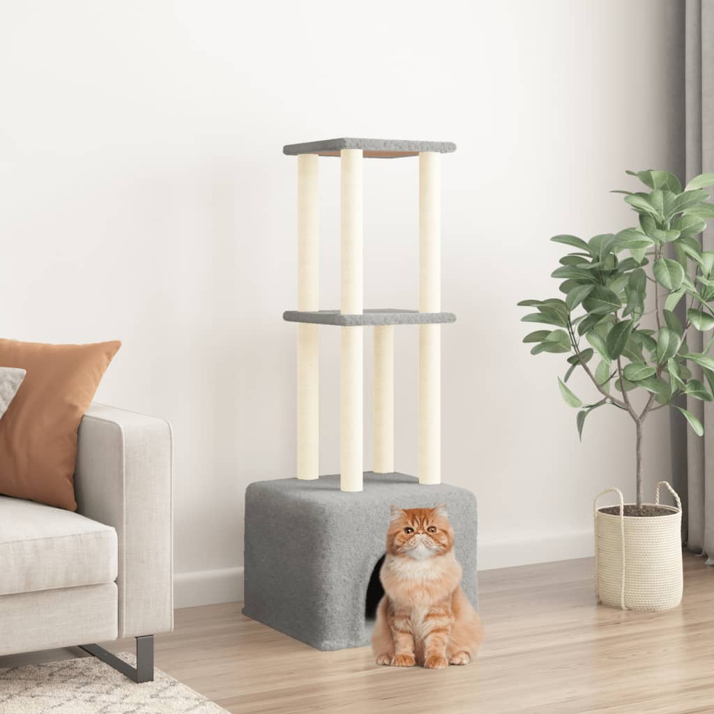 vidaXL Cat Tree with Sisal Scratching Posts Light Gray 133.5 cm