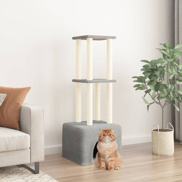 vidaXL Cat Tree with Sisal Scratching Posts Light Gray 133.5 cm