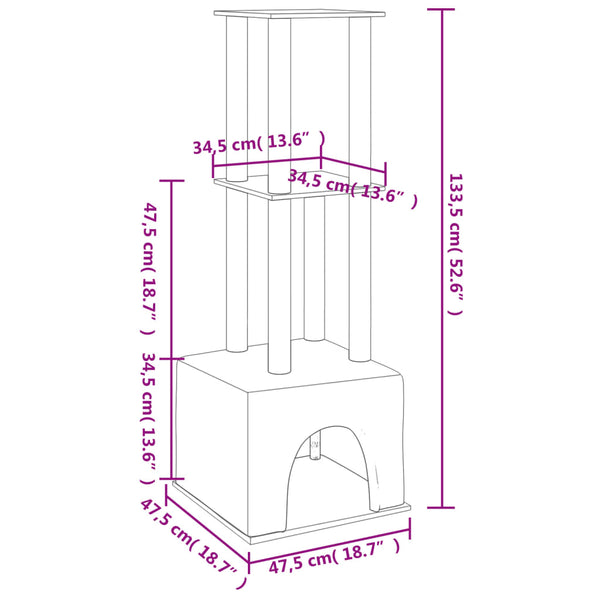 vidaXL Cat Scratching Tree with Sisal Scratching Posts Dark Grey 133.5 cm