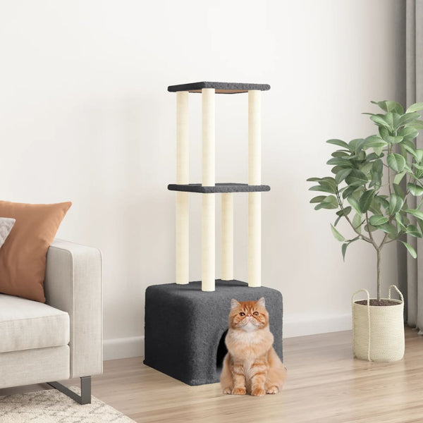 vidaXL Cat Scratching Tree with Sisal Scratching Posts Dark Grey 133.5 cm