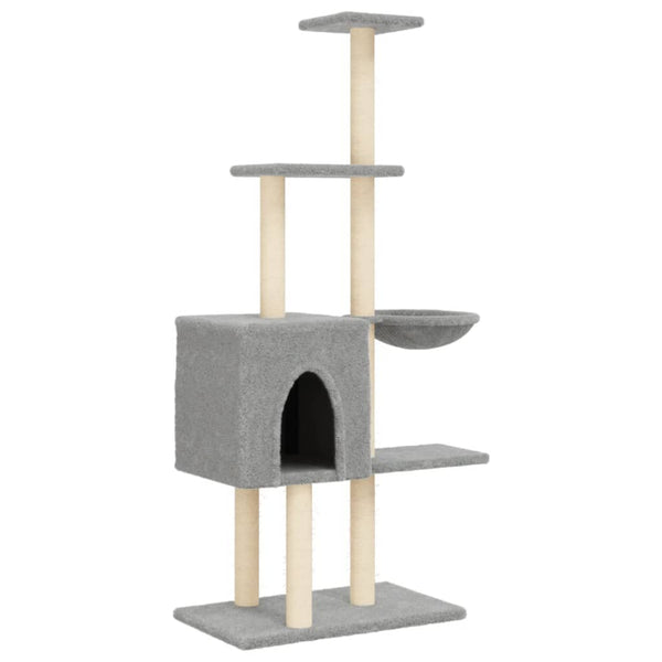 vidaXL Cat Scratching Post with Sisal Scratching Columns Light Grey 145 cm