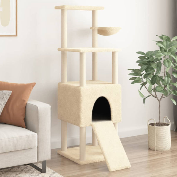vidaXL Cat Tree with Sisal Scratching Posts Cream 153 cm