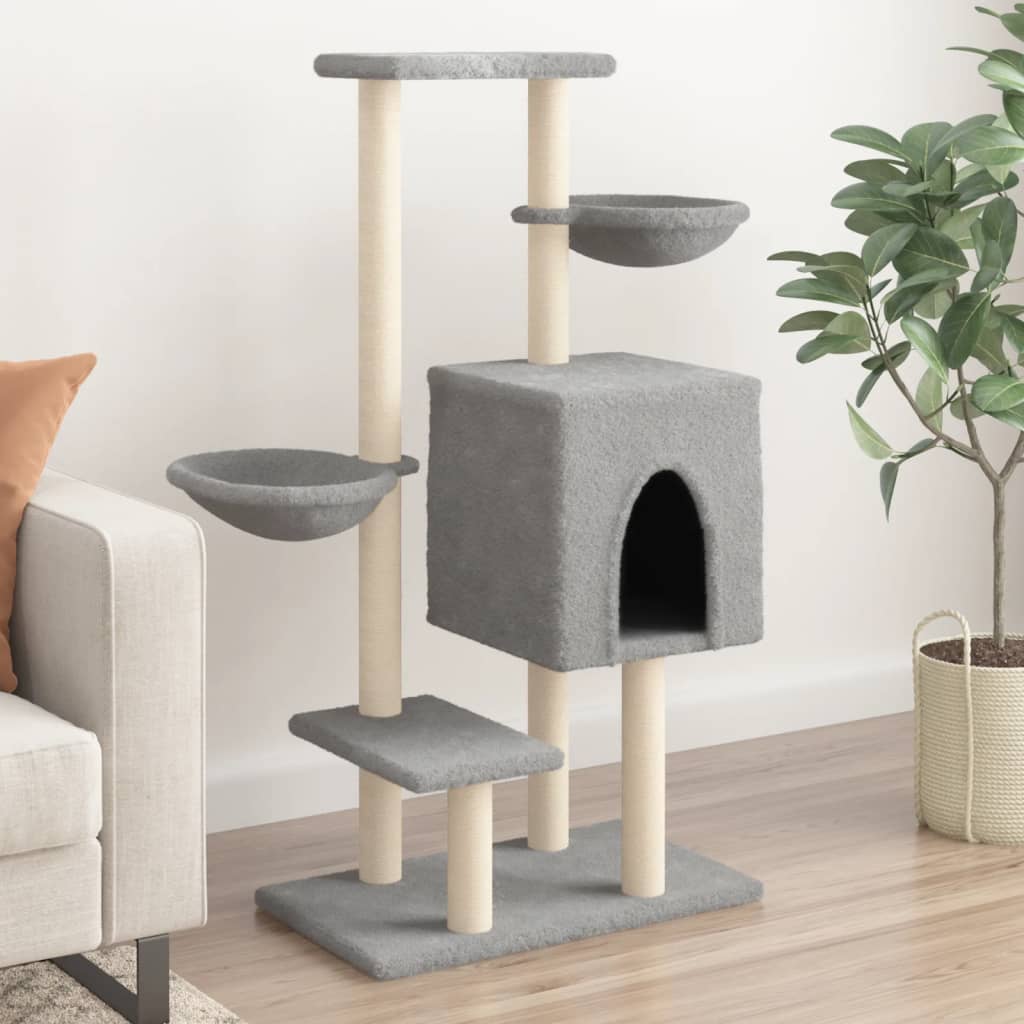 vidaXL Cat Tree with Sisal Scratching Posts Light Gray 117 cm