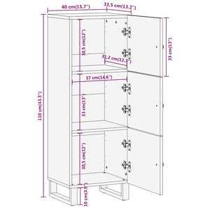 Highboard Mango Massivholz Braun Schwarz 110cm