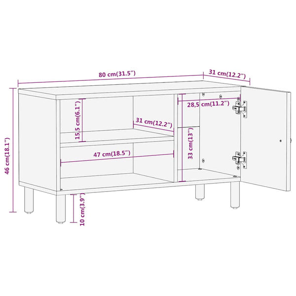 vidaXL TV Cabinet 80x31x46 cm Solid Mango Wood