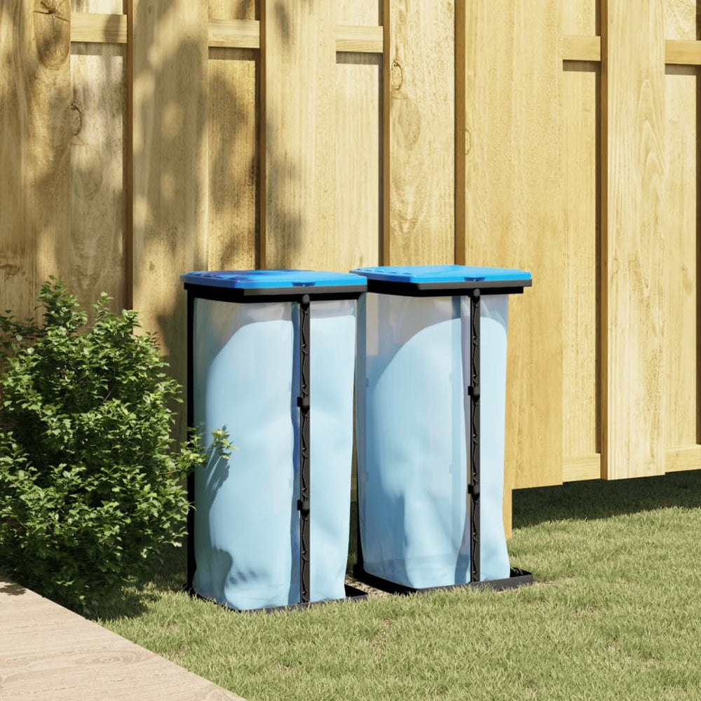 vidaXL Rubbish Bag Holder 2 pcs Black and Blue 60 L PP