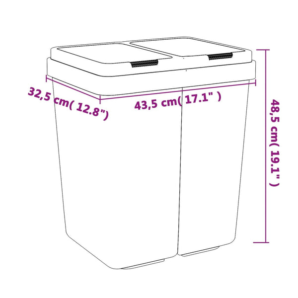 vidaXL Dual Bin White 2x25 L