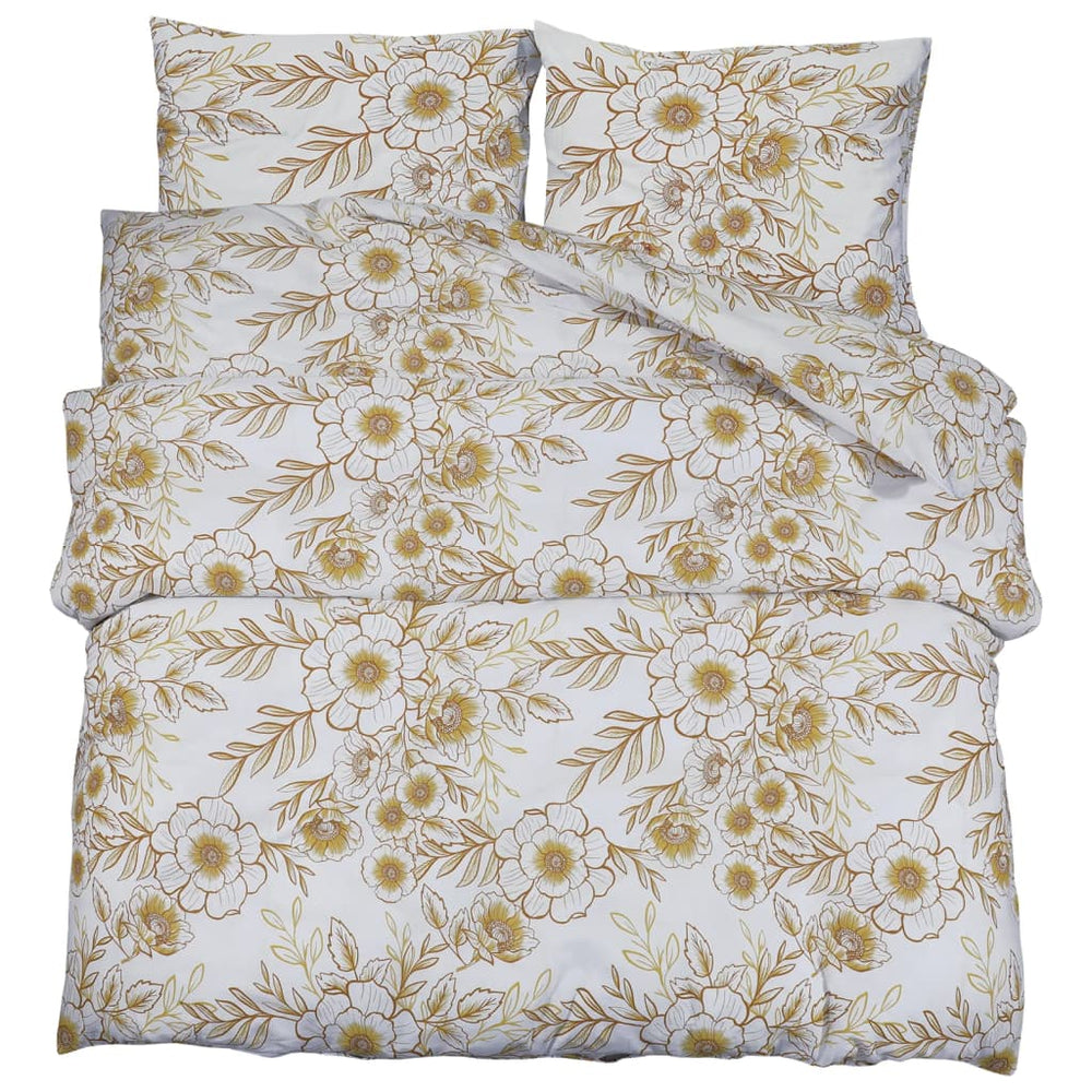 vidaXL Bed Linen Set White and Brown 240x220 cm Cotton